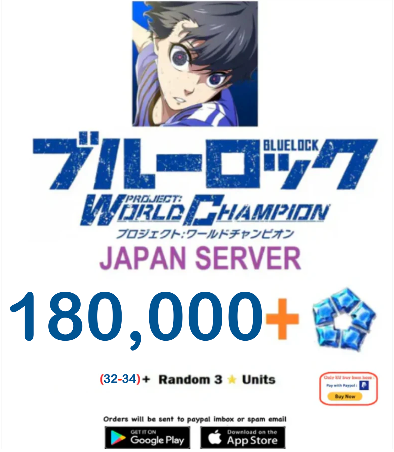 [Japan Server]180,000 Diamonds BLUE LOCK Project: World Champion  Reroll Starter Account