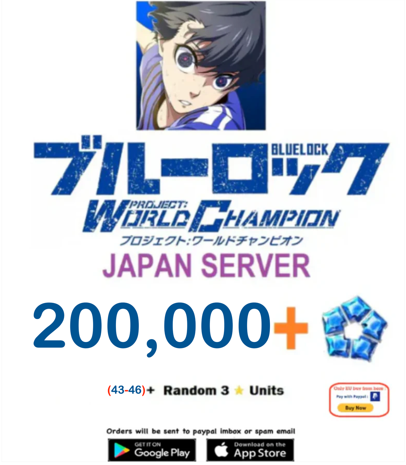 [Japan Server]200,000 Diamonds BLUE LOCK Project: World Champion  Reroll Starter Account