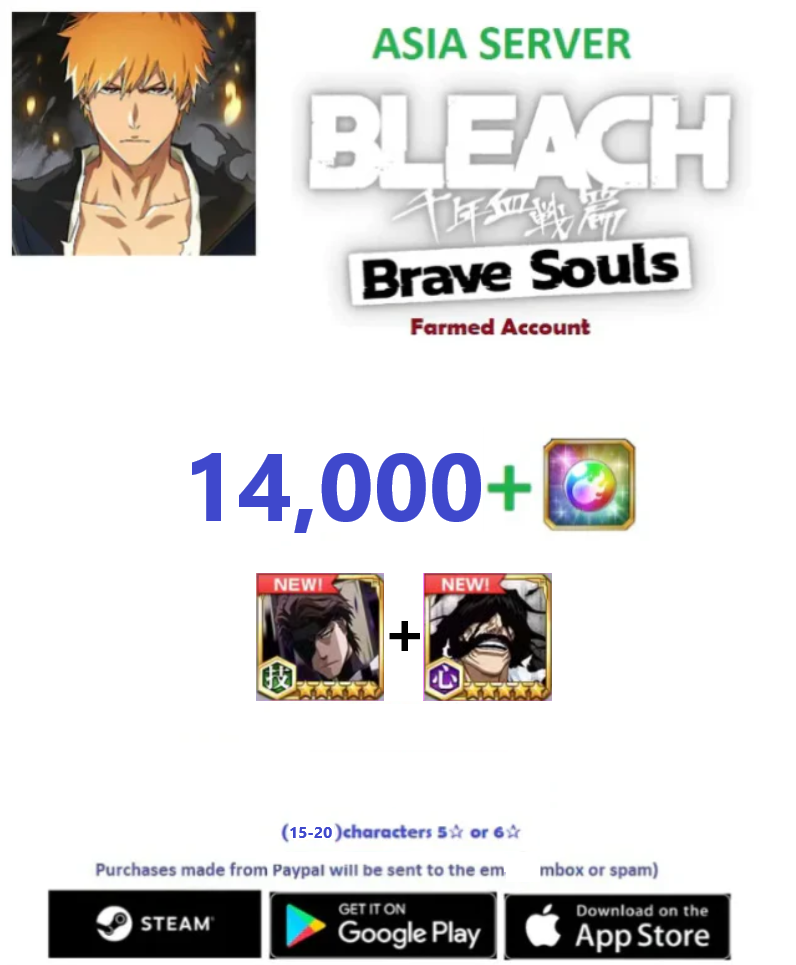 (Asia Server)  14.000 + Gems  Bleach: Brave Souls  Farmed Account