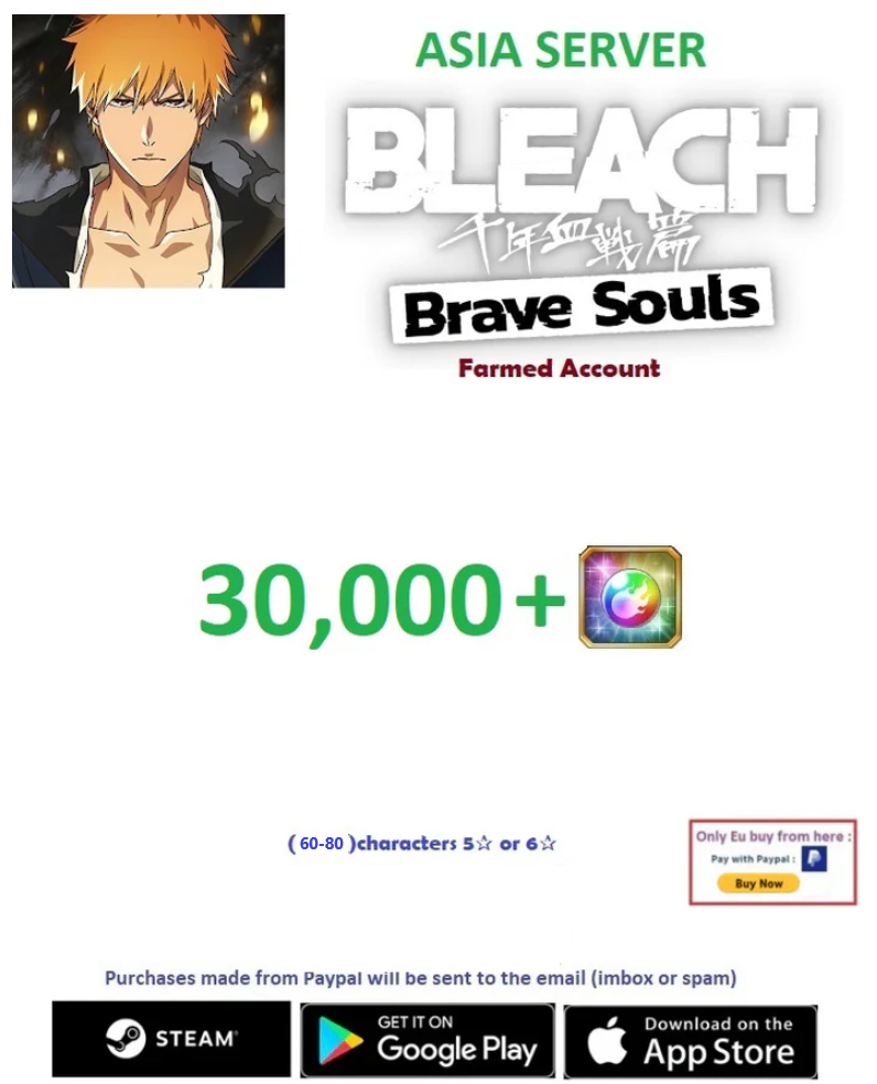 (Asia Server)  30.000 + Gems  Bleach: Brave Souls  Farmed Account