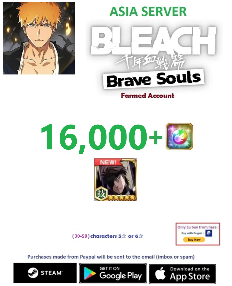 (Asia Server)  13.000 + Gems  Bleach: Brave Souls  Farmed Account