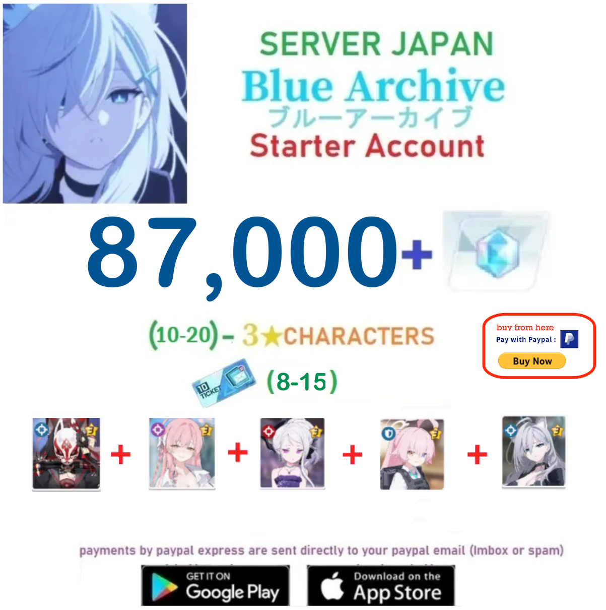 ⭐JAPAN SERVER⭐87,000+ Gems, Blue Archive Starter Reroll Account