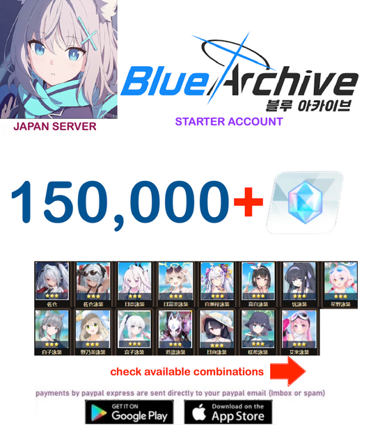 ⭐JAPAN SERVER⭐150,000 Gems⭐ Blue Archive Starter Reroll Account