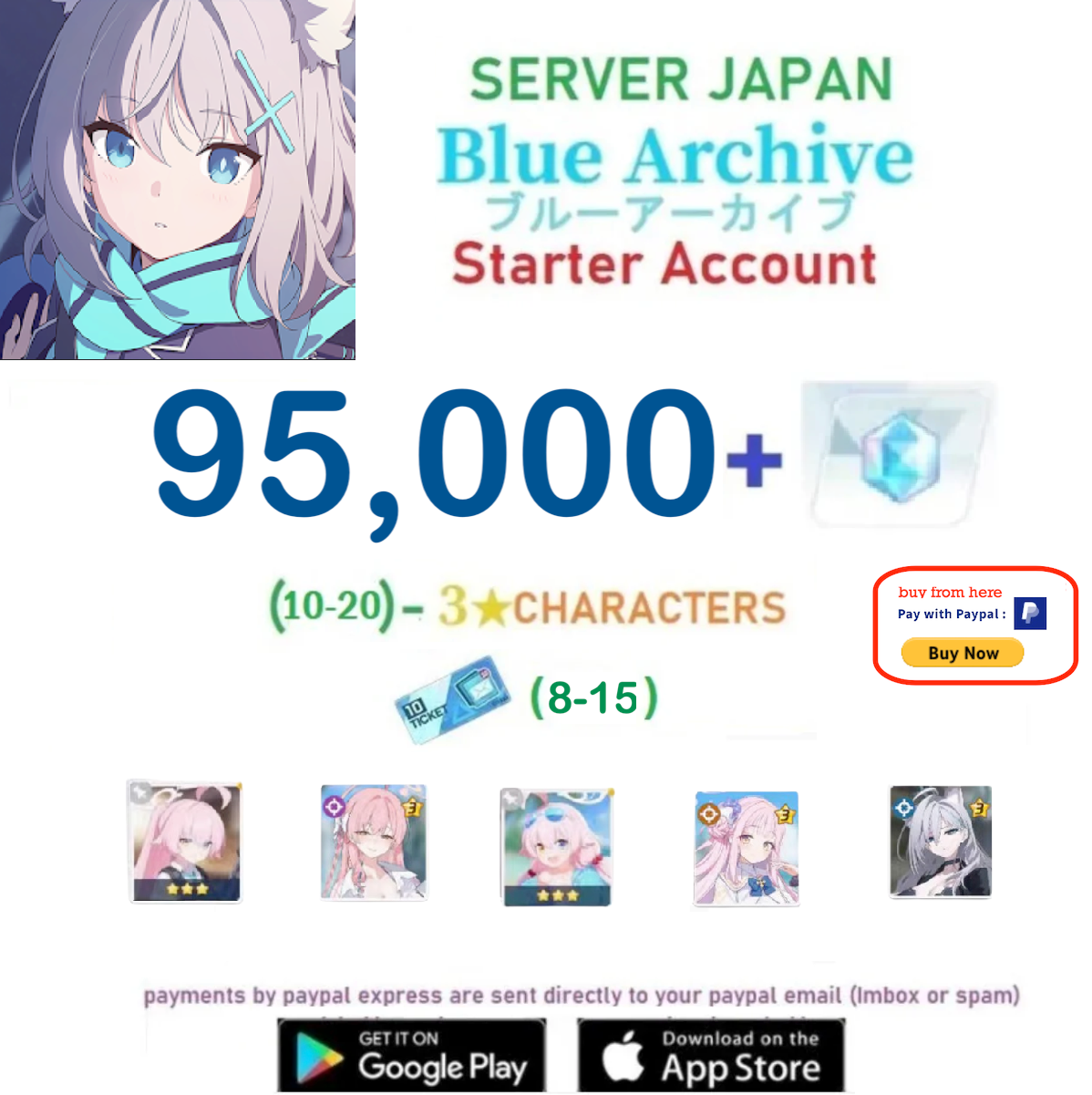 ⭐JAPAN SERVER⭐95,000+ Gems, Blue Archive Starter Reroll Account