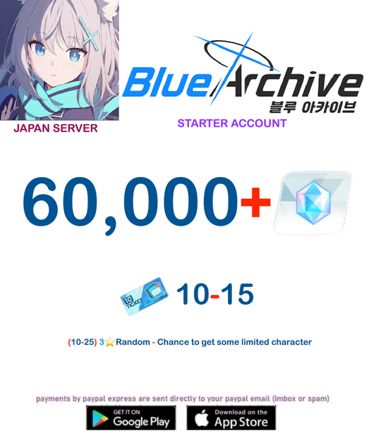 ⭐JAPAN SERVER⭐60,000+ Gems,  Blue Archive Starter Reroll Account