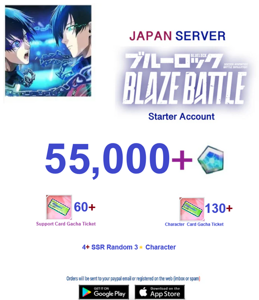 [Japan Server] 55,000Gems +4SSR  -  BLUE LOCK  BLAZE BATTLE   Starter Account