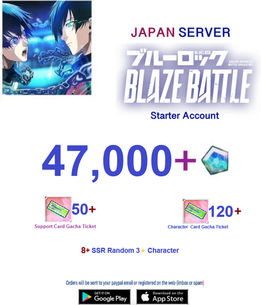 [Japan Server] 47,000Gems +8SSR  -  BLUE LOCK  BLAZE BATTLE   Starter Account