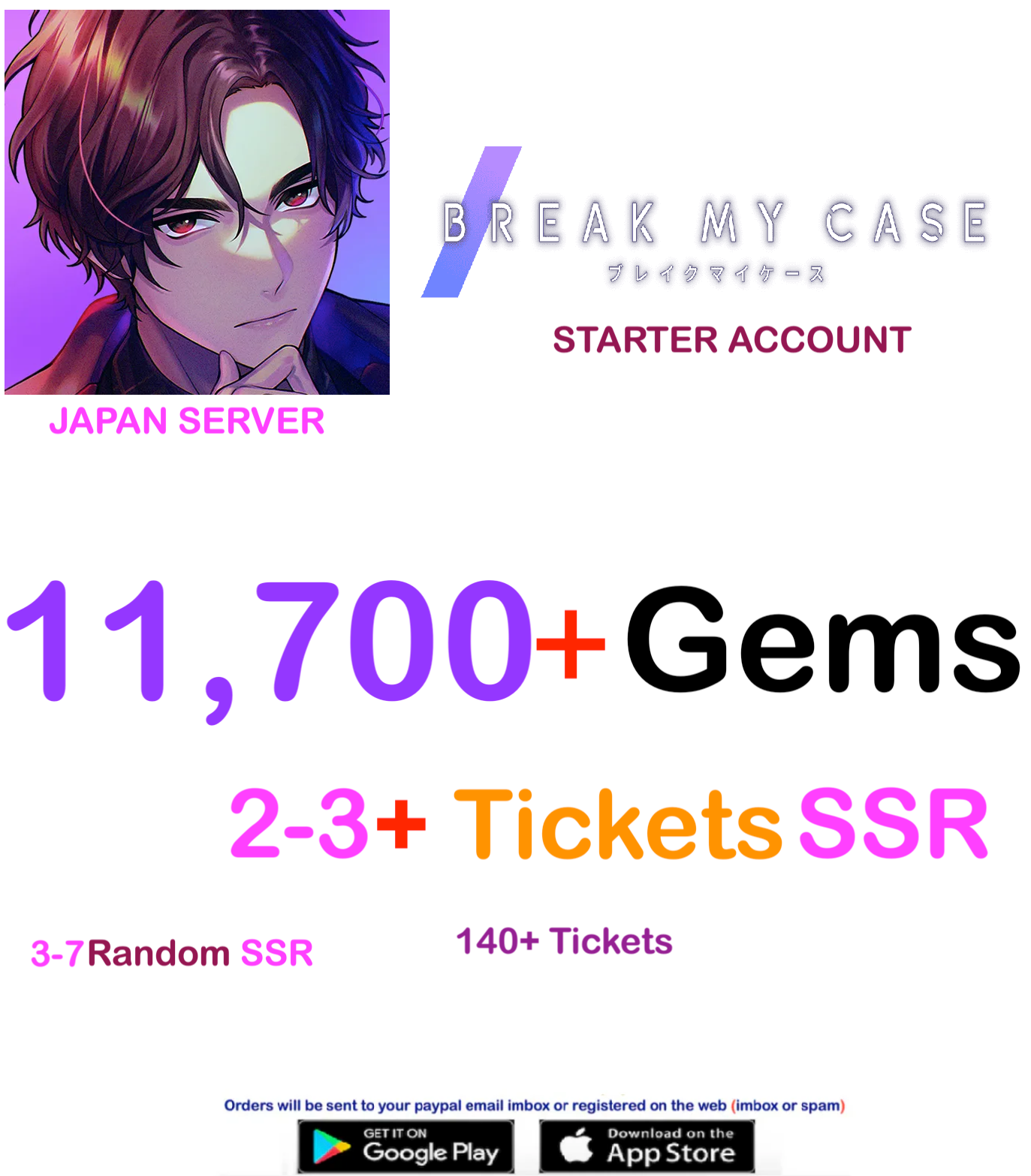 ⭐ Japan Server⭐ Instant Delivery⭐  11,700 Gems +  Break My Case Starter  Account