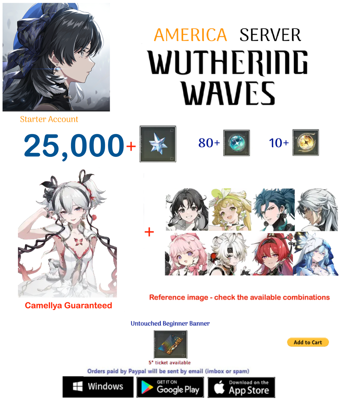 (America Server) Camellya  - Multiple Combinations-  Wuthering Waves  Starter  Account (AR25+)