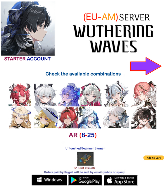 (AM - EU Server) Multiple Combinations-  Wuthering Waves  Starter  Account (AR8+) Ticket 5- expired