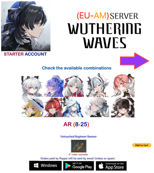 (AM - EU Server) Multiple Combinations-  Wuthering Waves  Starter  Account (AR8+)