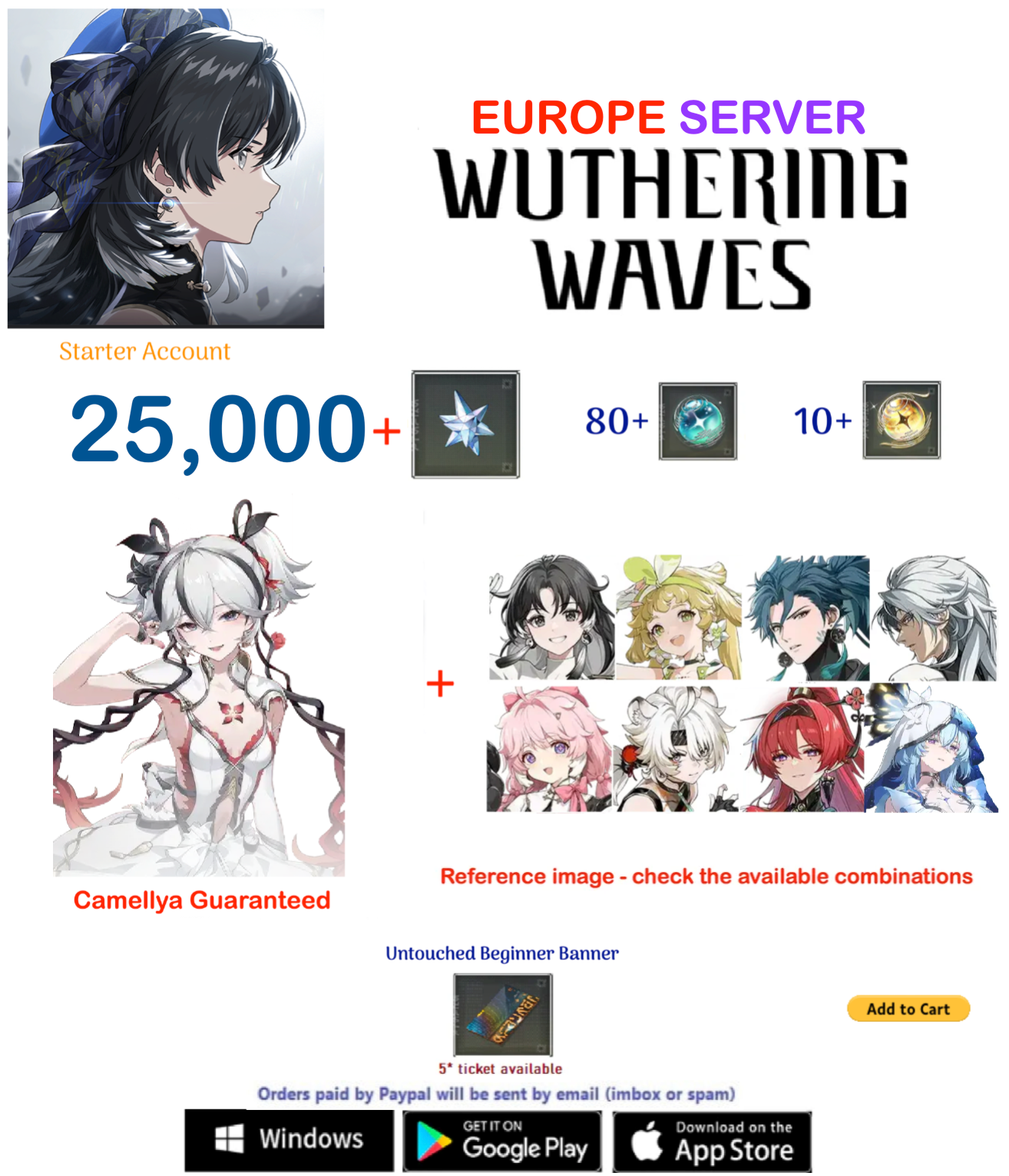 (Europe Server) Camellya  - Multiple Combinations-  Wuthering Waves  Starter  Account (AR25+)