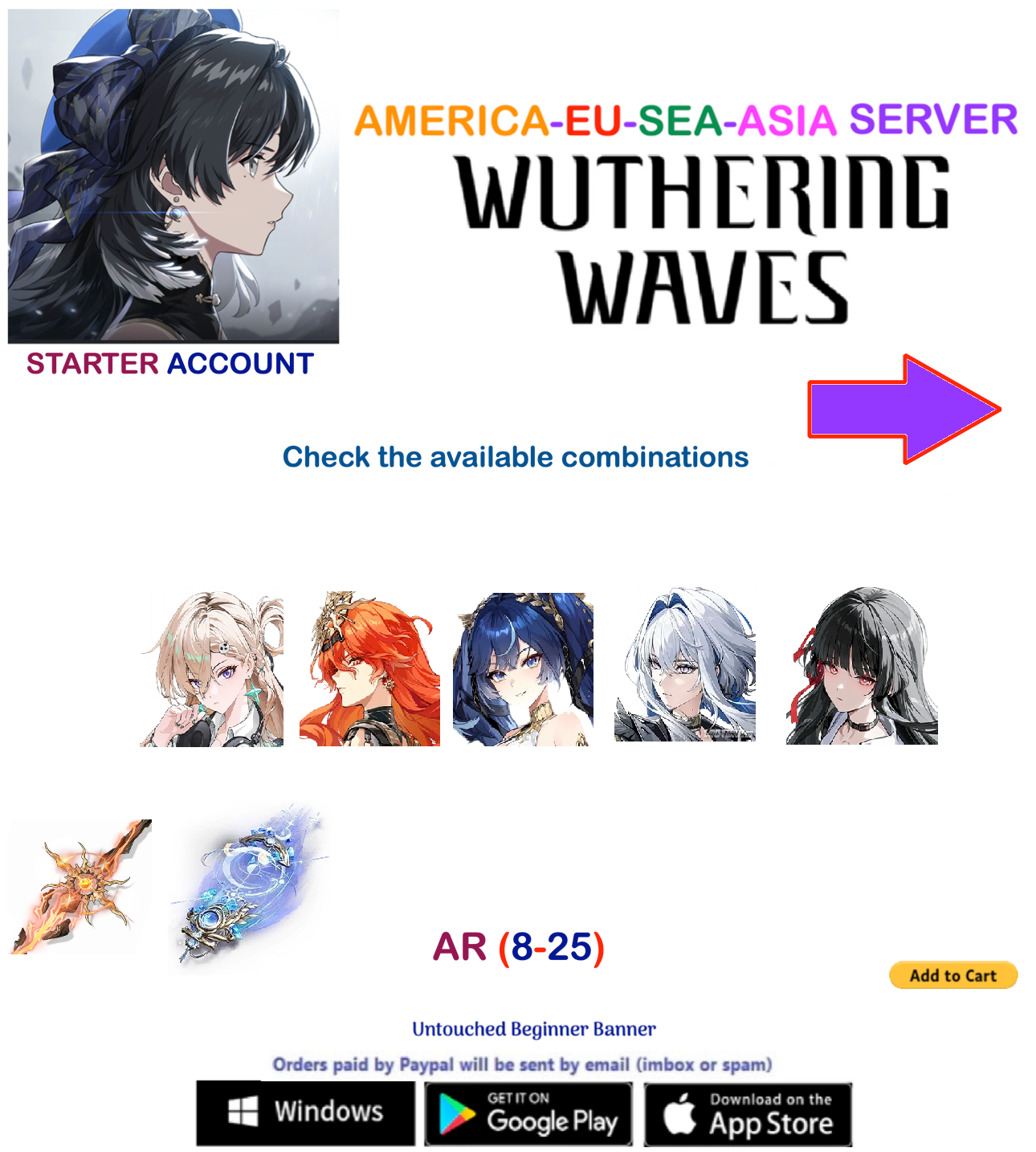 (All Server) Multiple Combinations-  Wuthering Waves  Starter  Account (AR8+)