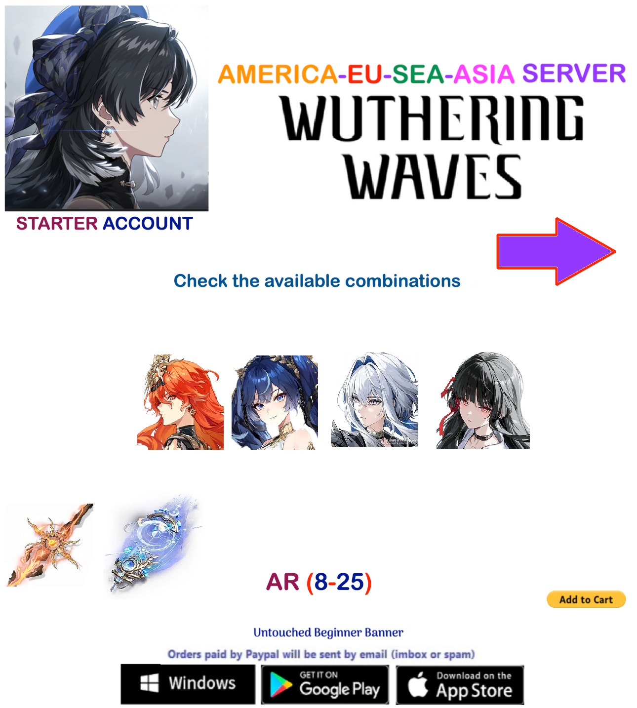 (All Server) Multiple Combinations-  Wuthering Waves  Starter  Account (AR8+)