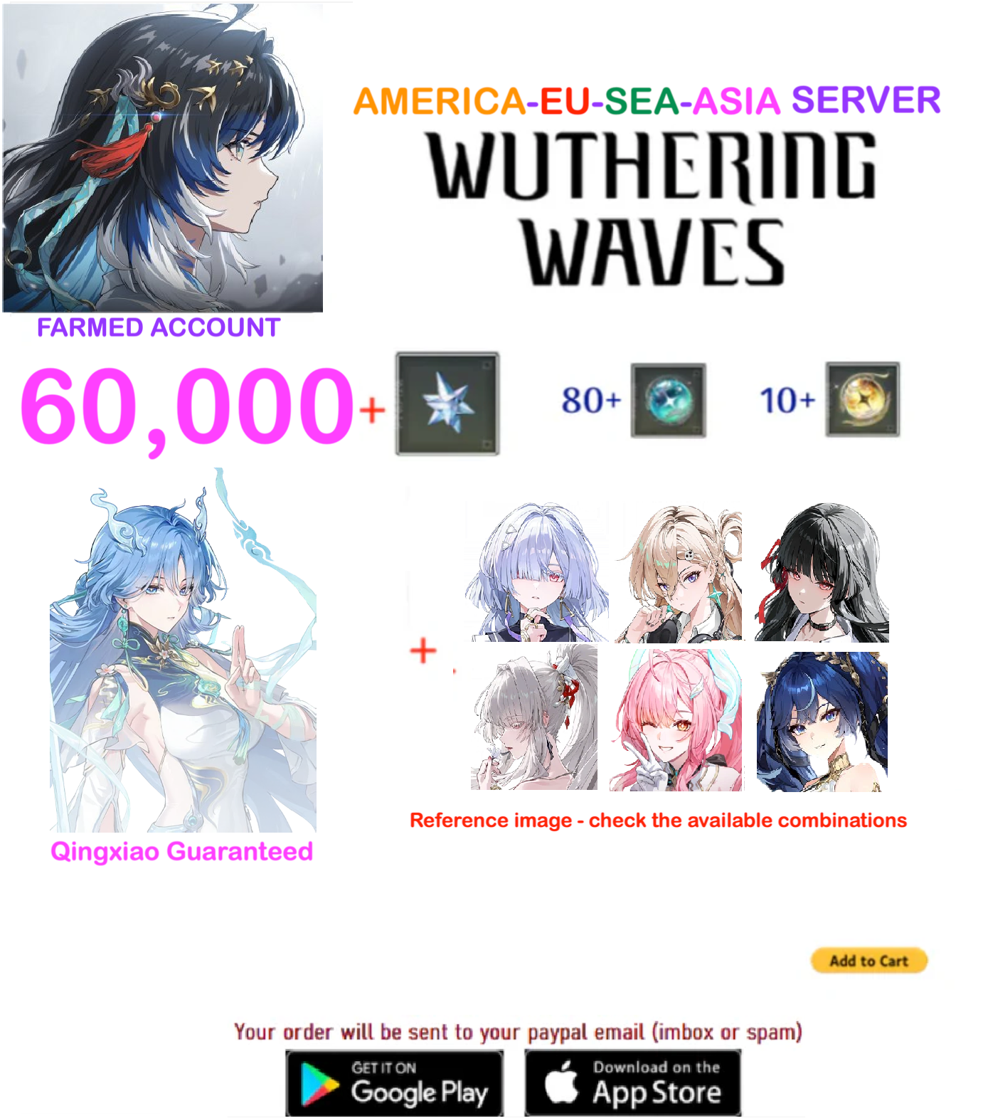 (ALL SERVER) Qingxiao + Multiple Combinations - Wuthering Waves Farmed  Account AR 40+