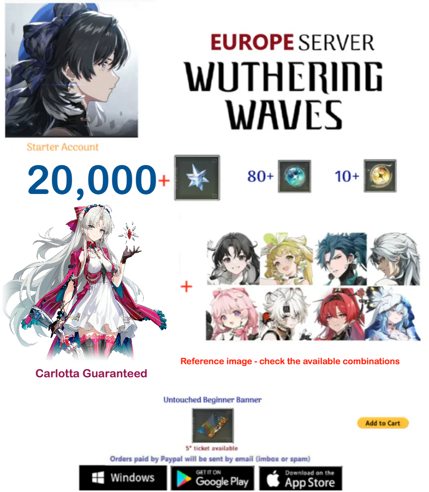 (Europe Server) Carlotta  - Multiple Combinations-  Wuthering Waves  Semi - Starter  Account (AR25+)