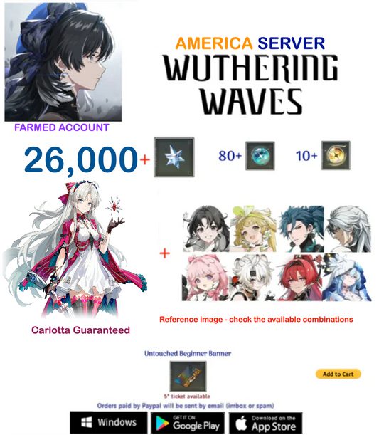 (America Server) Carlotta  - Multiple Combinations-  Wuthering Waves  Farmed  Account (AR28+)