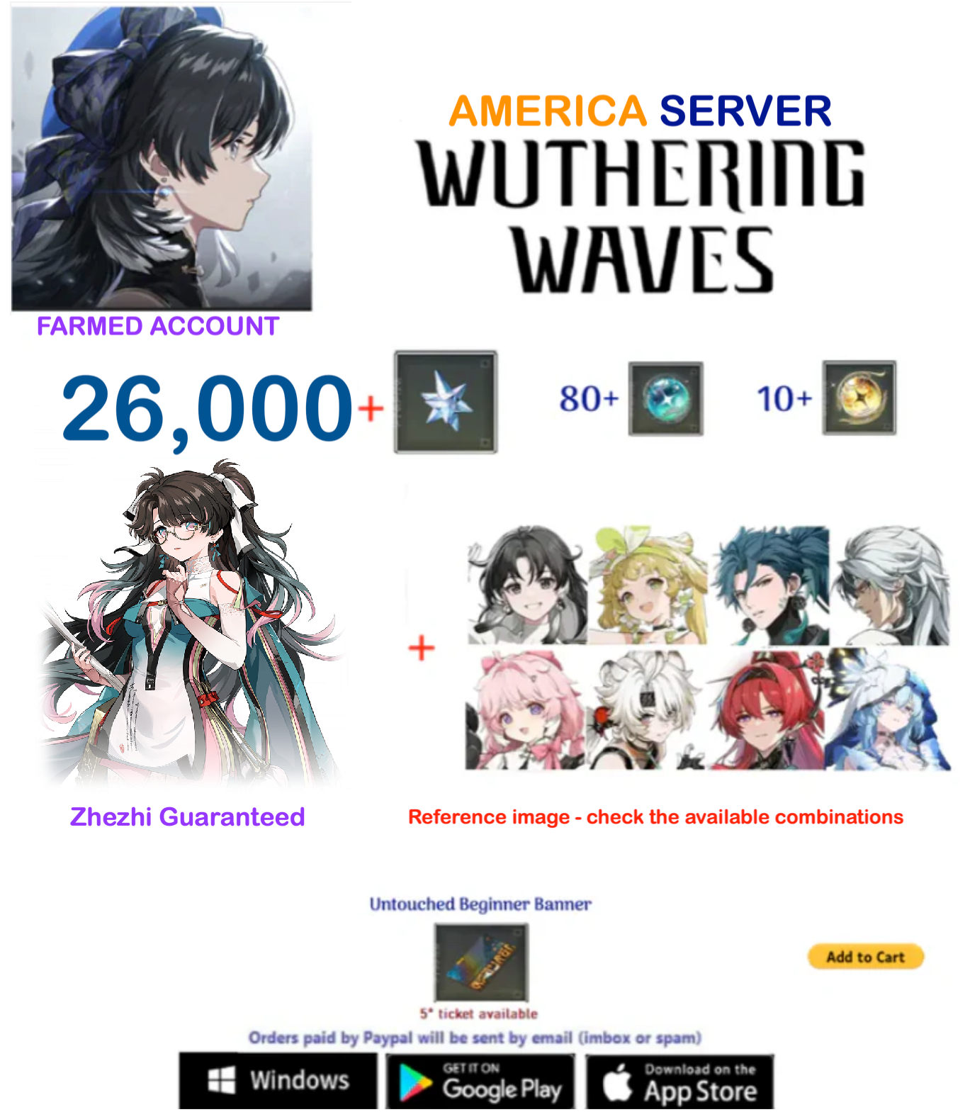 (America Server) Zhezhi  - Multiple Combinations-  Wuthering Waves  Farmed  Account (AR28+)