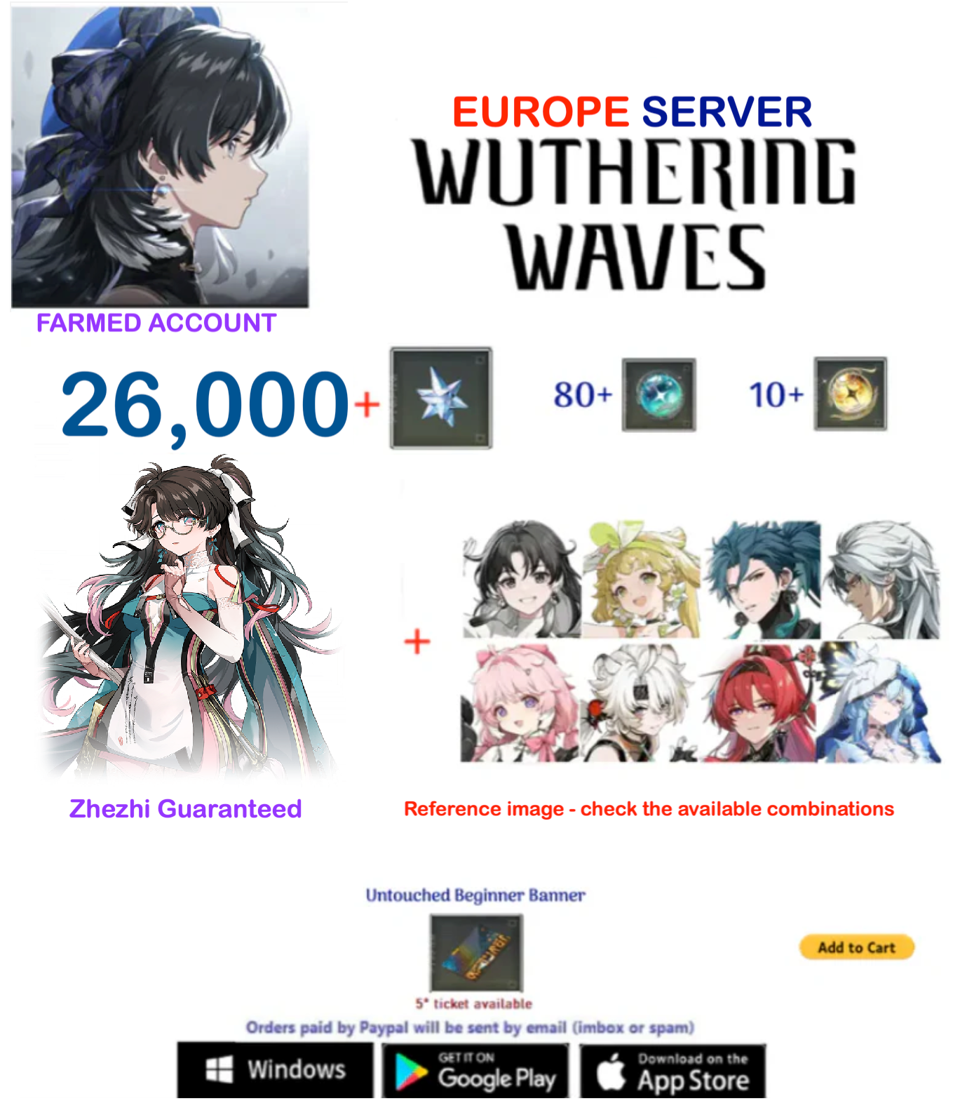 (Europe Server) Zhezhi  - Multiple Combinations-  Wuthering Waves  Farmed  Account (AR28+)