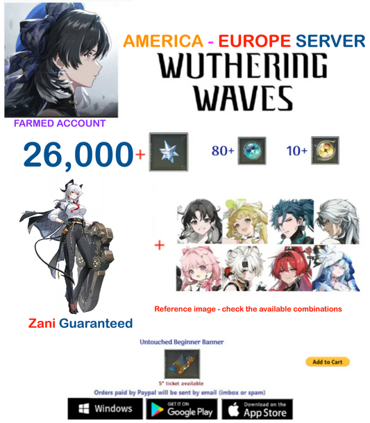 (America - Europe  Server) Zani + Multiple Combinations - Wuthering Waves Farmed  Account AR 28+