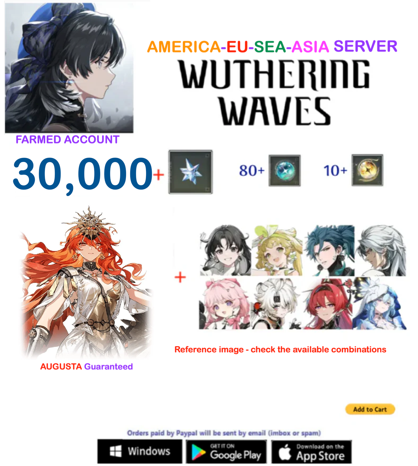 (ALL SERVER) Augusta + Multiple Combinations - Wuthering Waves Farmed  Account AR 40+