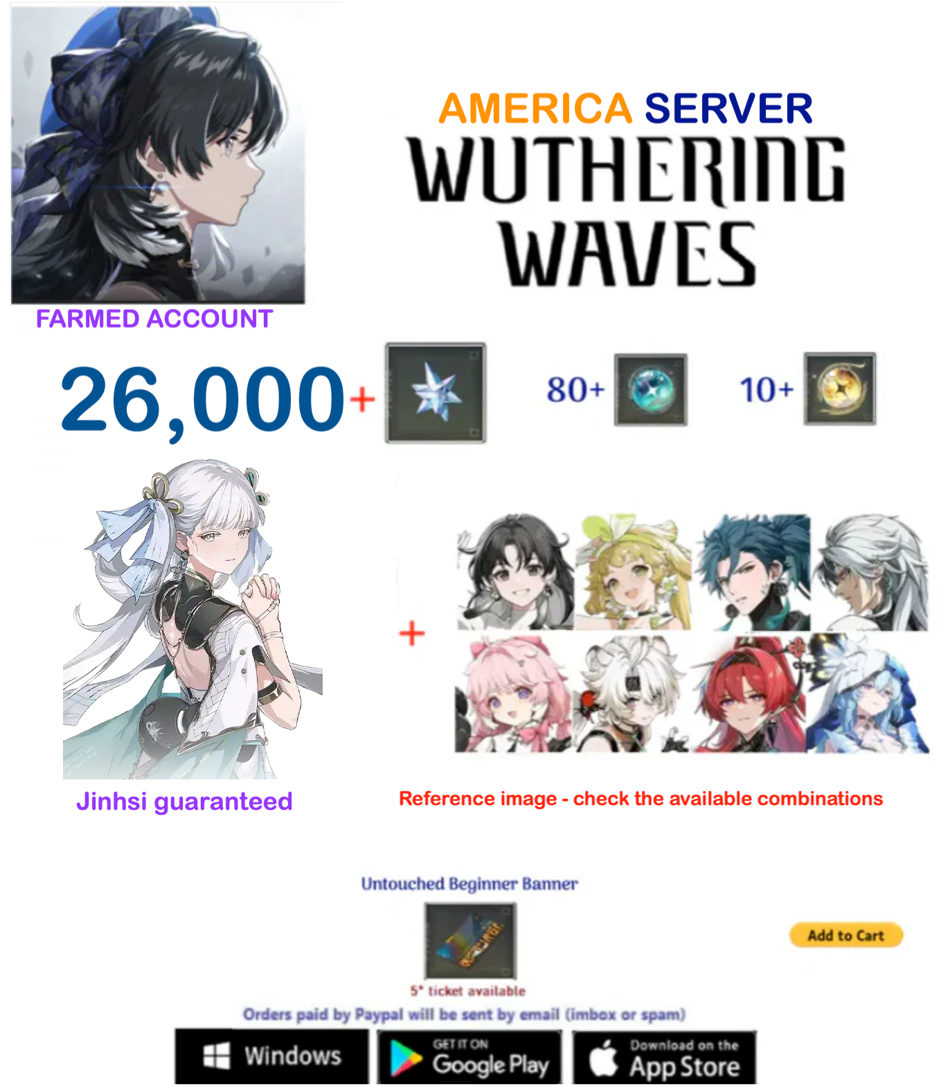 (America Server) Jinhsi + Multiple Combinations - Wuthering Waves Farmed  Account AR 28+