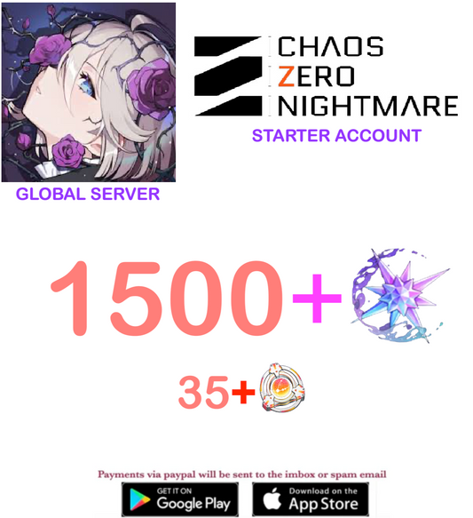 [GLOBAL SERVER] ⭐ 1500 Crystals  ⭐  Chaos Zero Nightmare Fresh Starter Account