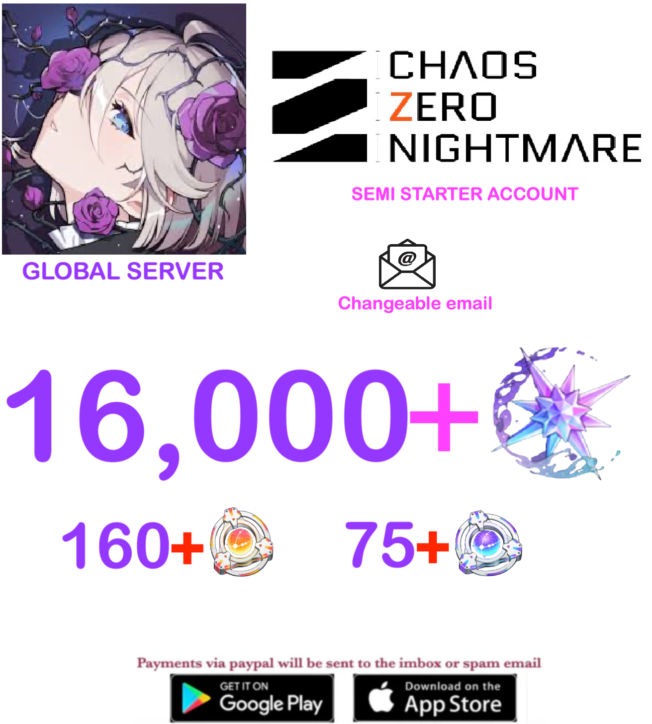 [GLOBAL SERVER] ⭐ ?? Crystals  ⭐  Chaos Zero Nightmare Fresh Semi Starter Account v6