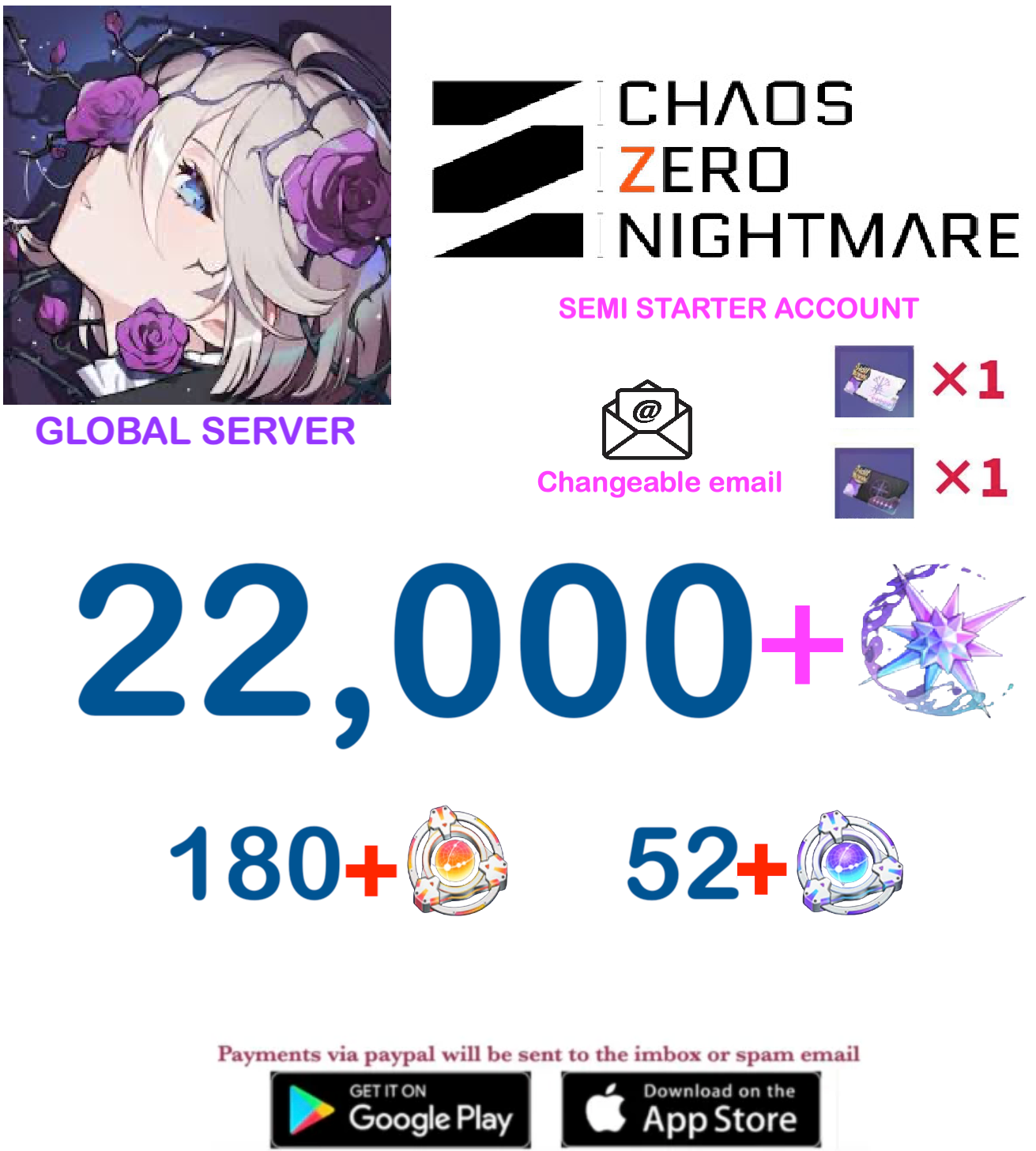 [GLOBAL SERVER] ⭐ ?? Crystals  ⭐  Chaos Zero Nightmare Fresh Semi Starter Account v9