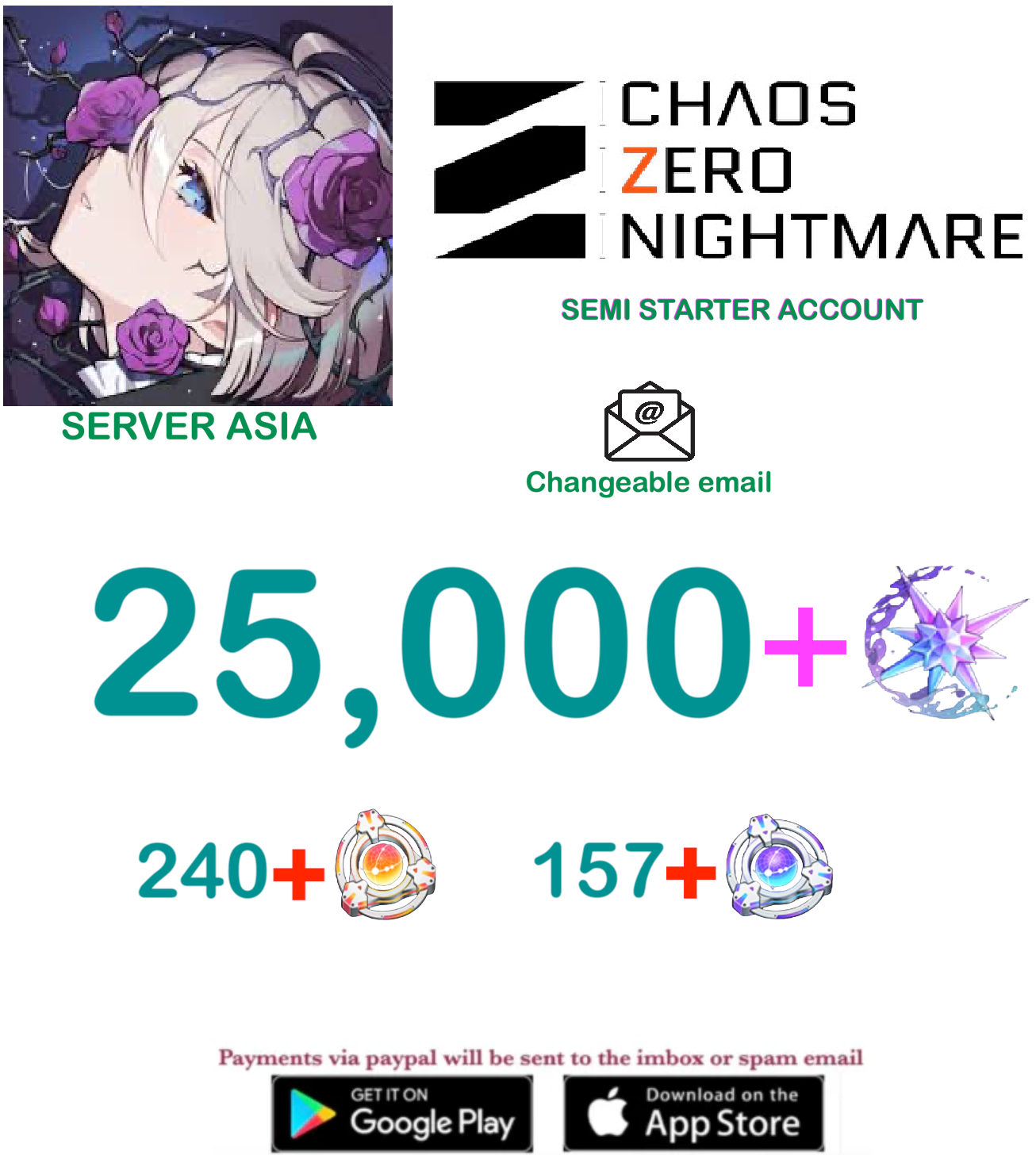 [ASIA SERVER] ??? Crystals + Chaos Zero Nightmare Fresh Semi Starter Account v8