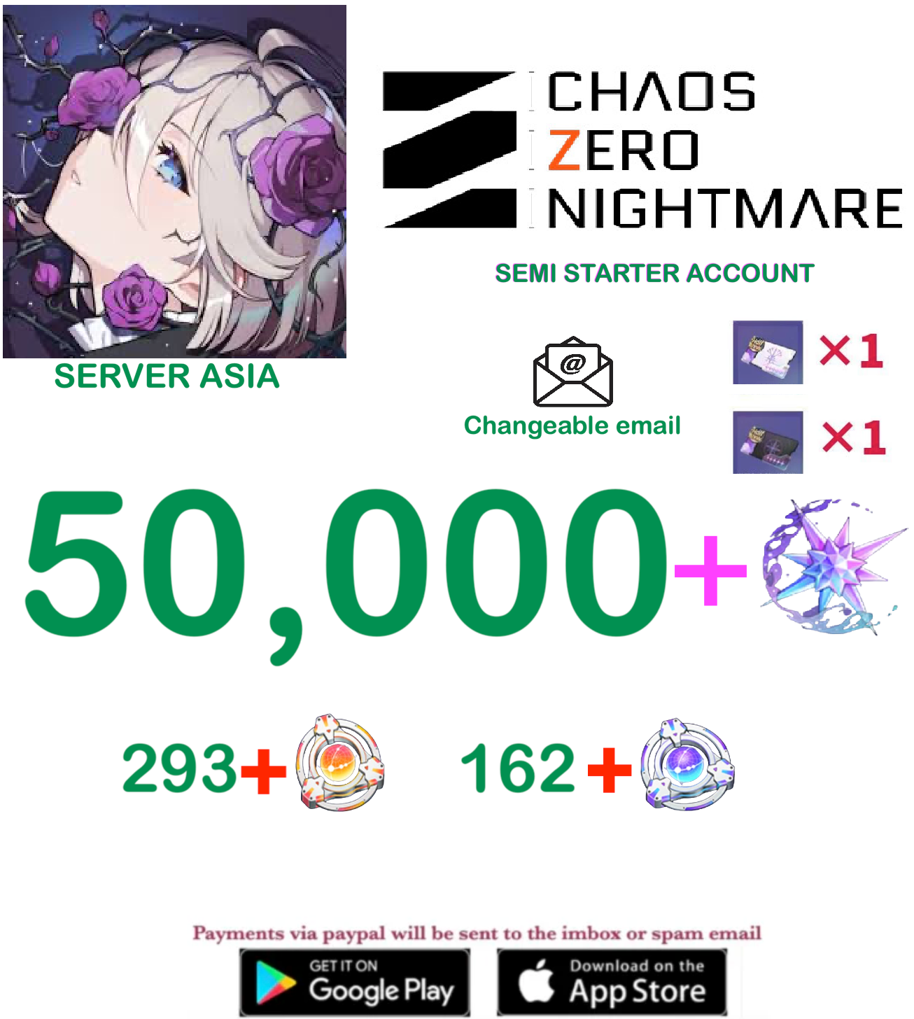 [ASIA SERVER] ??? Crystals + Chaos Zero Nightmare Fresh Semi Starter Account v8