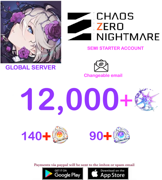 [GLOBAL SERVER] ⭐ ?? Crystals  ⭐  Chaos Zero Nightmare Fresh Starter Account (Changeable Email)