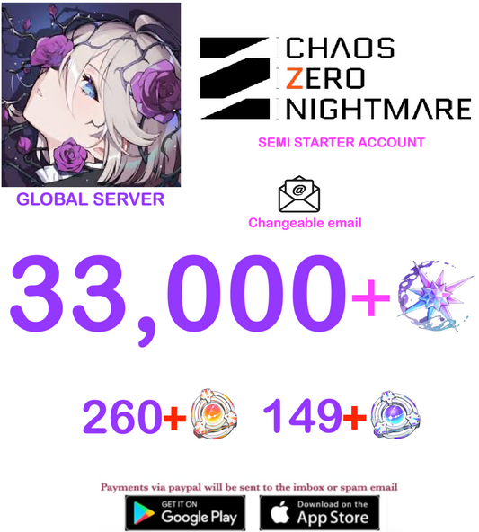 [GLOBAL SERVER] ⭐ ?? Crystals  ⭐  Chaos Zero Nightmare Fresh Semi Starter Account v5