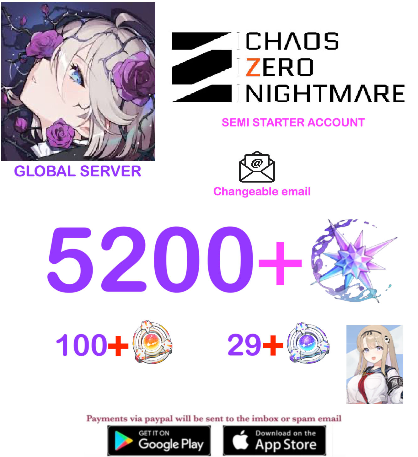 [GLOBAL SERVER] ??? Crystals + Chaos Zero Nightmare Fresh Semi Starter Account v8