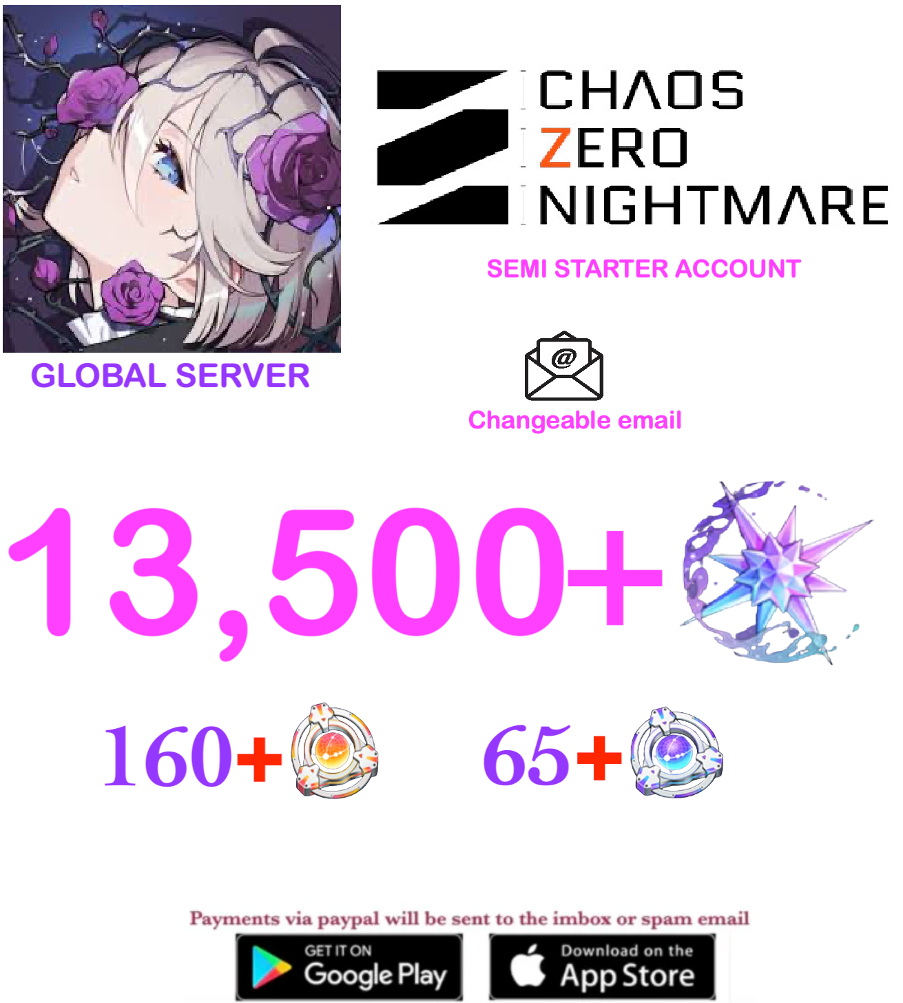 [GLOBAL SERVER] ⭐ ?? Crystals  ⭐  Chaos Zero Nightmare Fresh Semi Starter Account v4