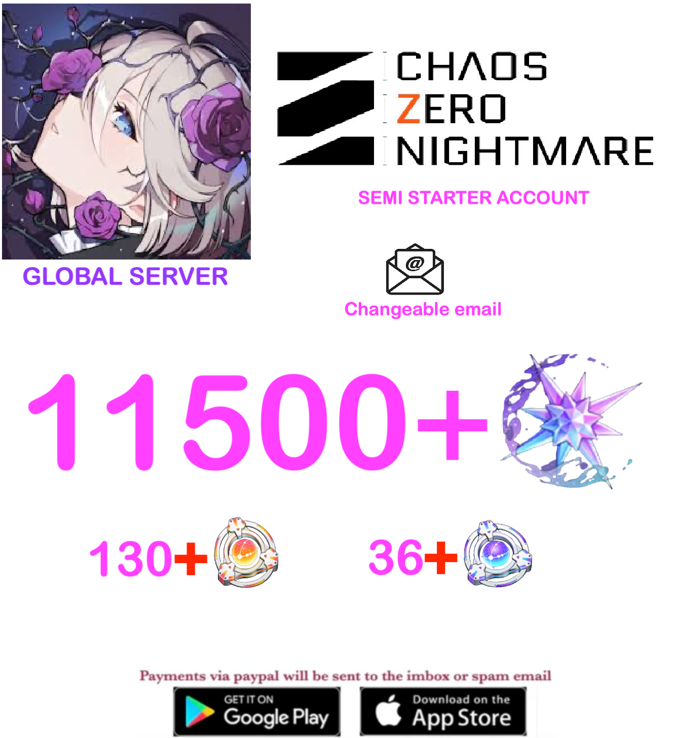 [GLOBAL SERVER] ⭐ ?? Crystals  ⭐  Chaos Zero Nightmare Fresh Semi Starter Account v4
