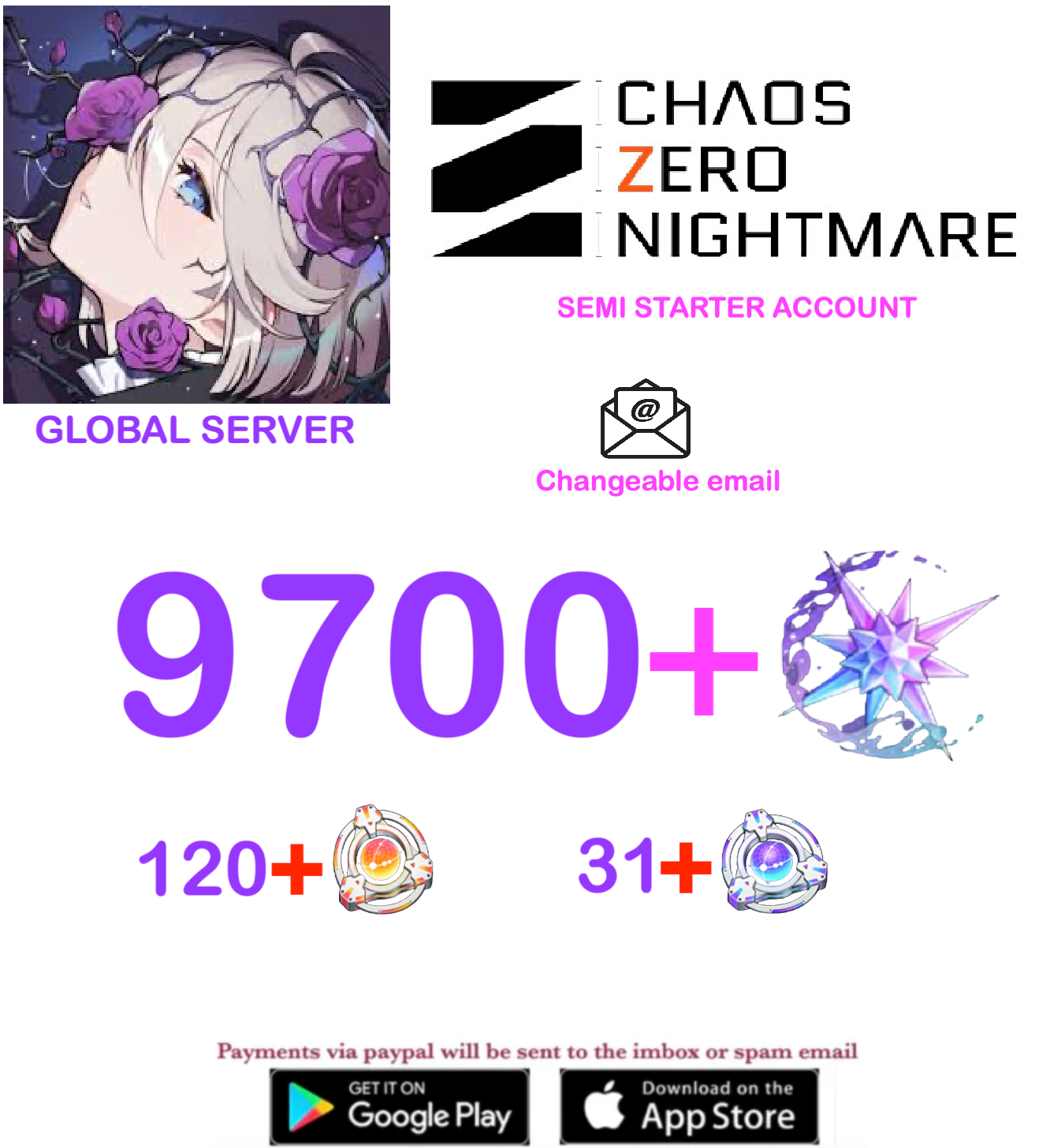 [GLOBAL SERVER] ??? Crystals + Chaos Zero Nightmare Fresh Semi Starter Account v8