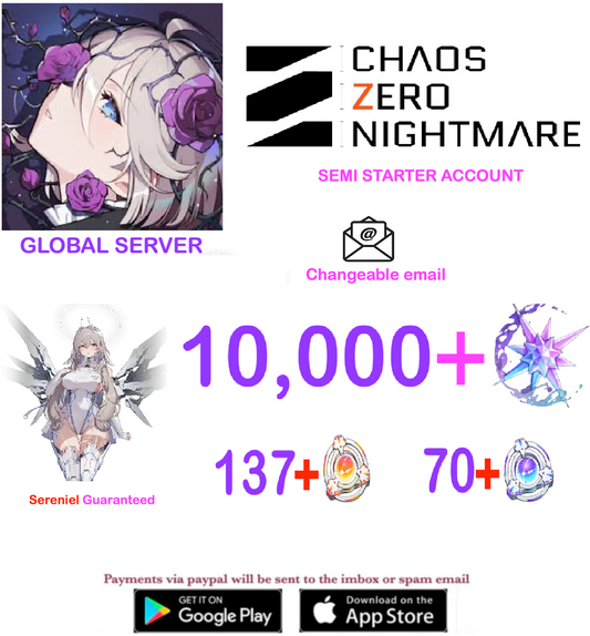 [GLOBAL SERVER] ⭐ ?? Crystals  ⭐Sereniel   Chaos Zero Nightmare Fresh Semi Starter Account