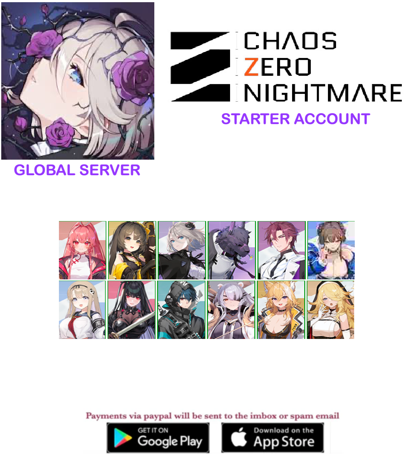 [GLOBAL SERVER ] Chaos Zero Nightmare  Fresh Starter Account with Many Combinations