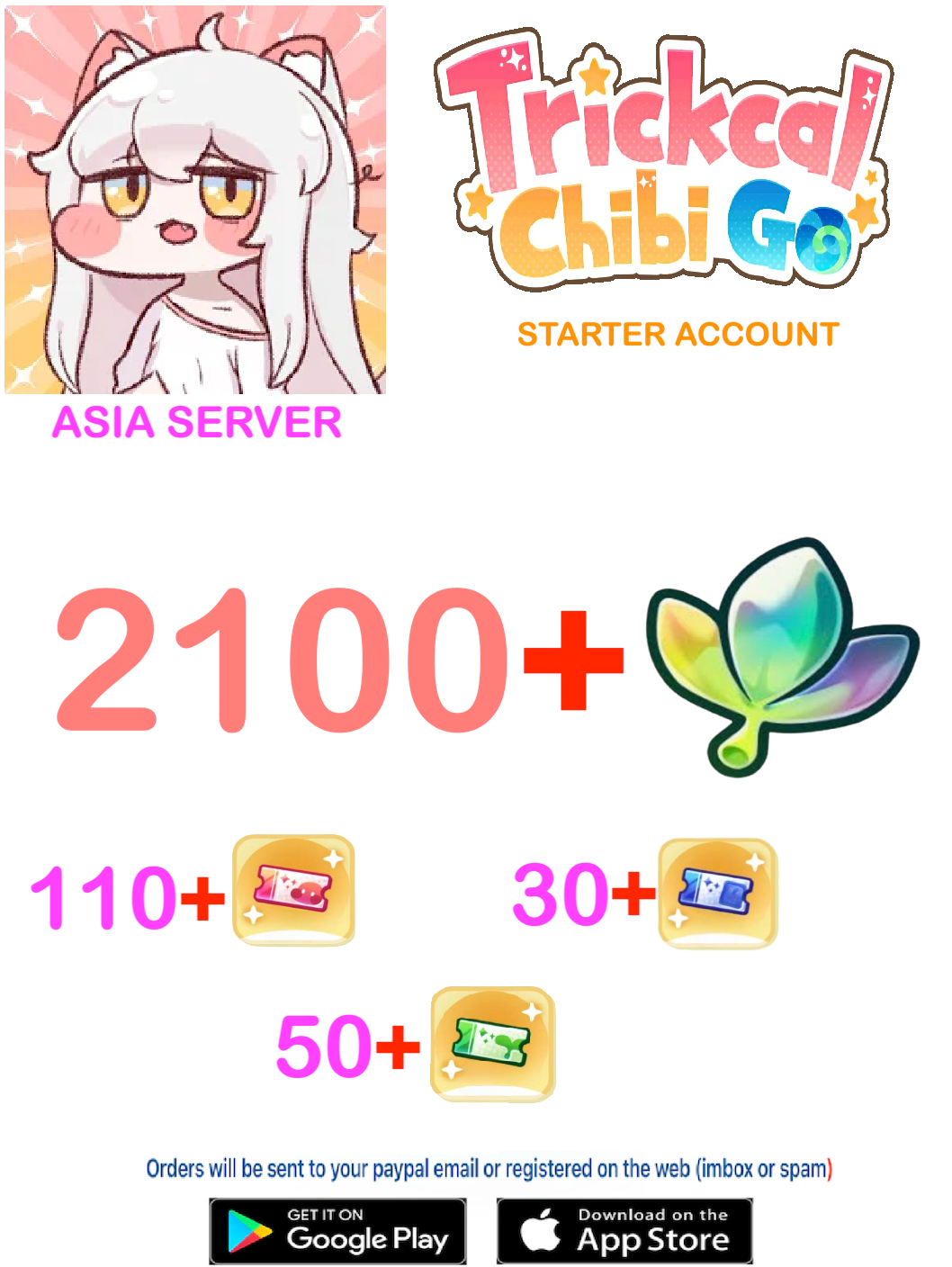 [ASIA SERVER] ⭐ 2100  Gems ⭐  Trickcal:Chibi Go Fresh Starter Account