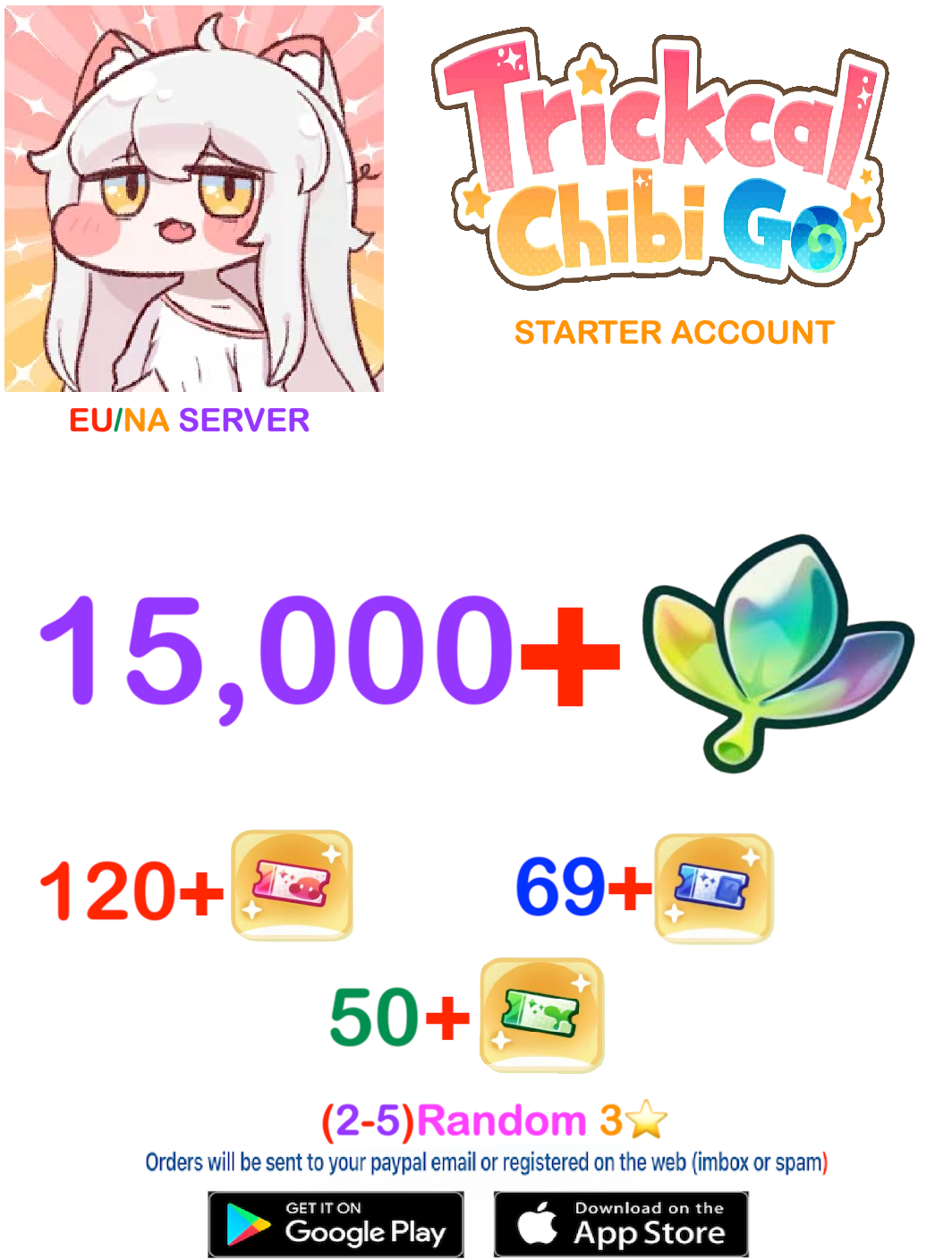 [AMERICA/EUROPE SERVER] ⭐ 15.000  Gems ⭐  Trickcal:Chibi Go Fresh Farmed Account