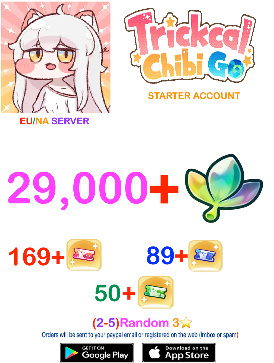 [AMERICA/EU  SERVER] ⭐ 29.000  Gems ⭐  Trickcal:Chibi Go Farmed Account v6