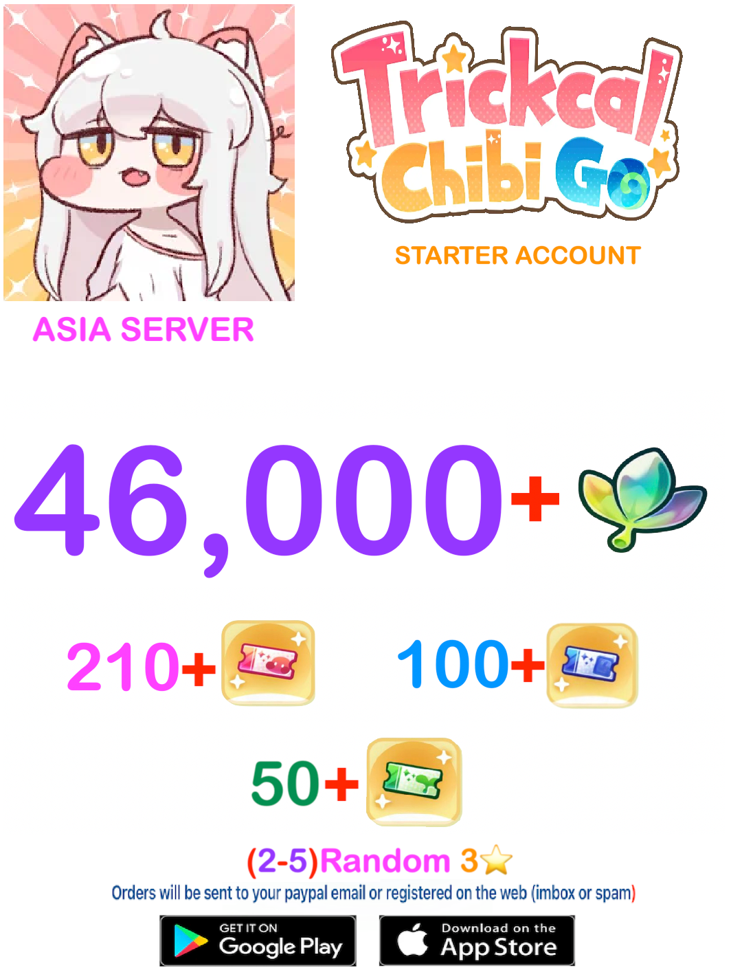 [ASIA SERVER] ⭐ 46000  Gems ⭐  Trickcal:Chibi Go Fresh Semi Starter Account