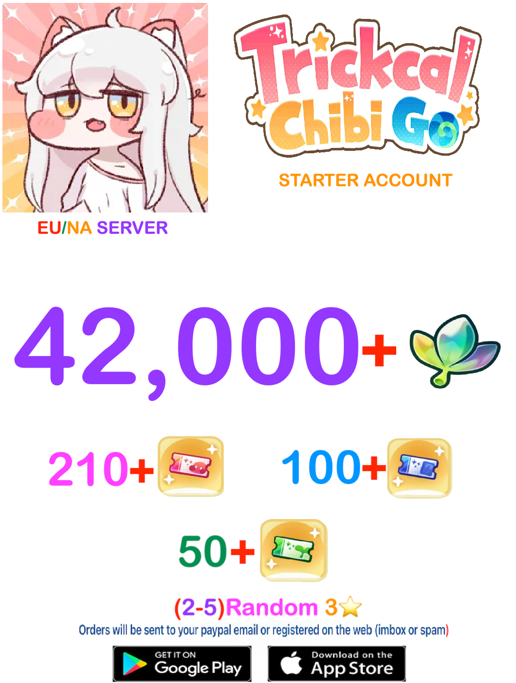 [NA/EU SERVER] ⭐ 42.000  Gems ⭐  Trickcal:Chibi Go Fresh Semi Starter Account