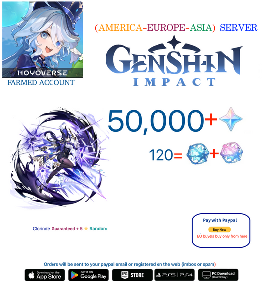 ⭐[All Servers]⭐  48,000 Primogems +  Clorinde - Multiple combinations - Genshin Impact Reroll Farmed Account