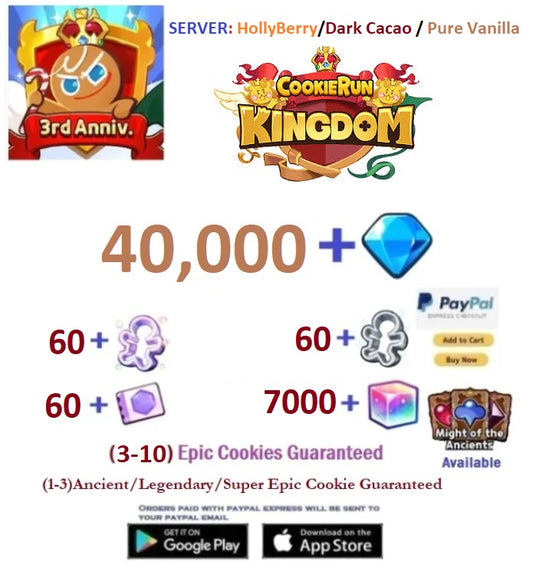 [GLOBAL/All Servers] 40,000+ Gems Cookie Run: Kingdom Starter Reroll Account