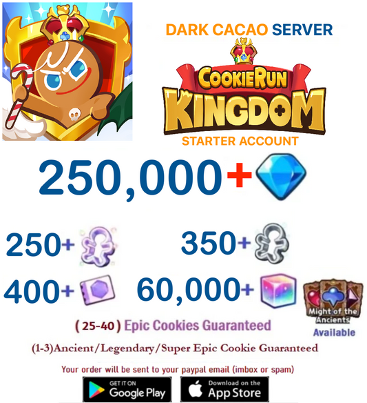 [GLOBAL/Dark Cacao] 250,000+ Gems Cookie Run: Kingdom Starter Reroll Account