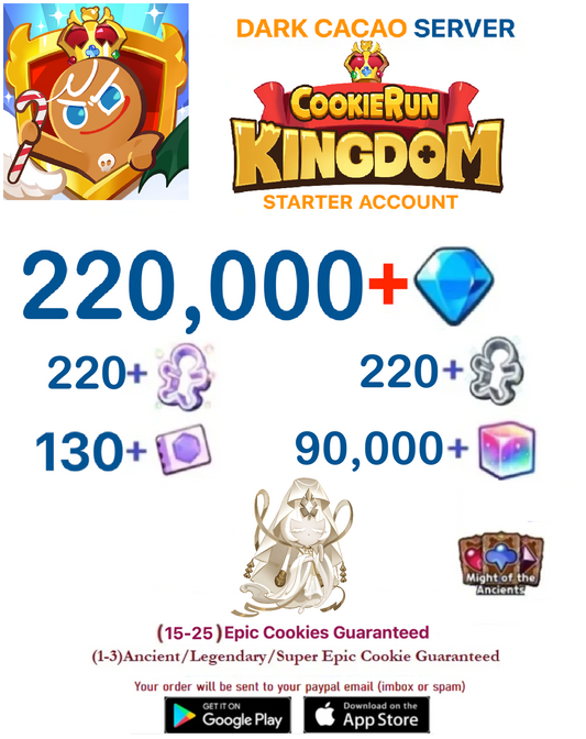 [GLOBAL/Dark Cacao][INSTANT DELIVERY] 200,000+Gems +  Mystic Flour / Cookie Run: Kingdom Starter Reroll Account