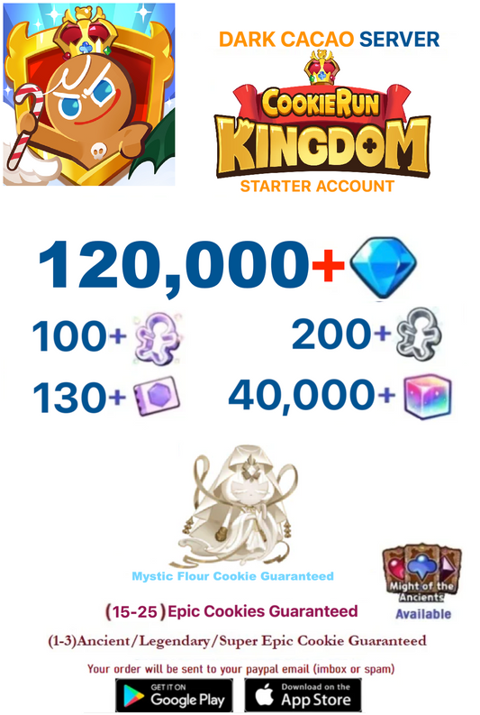 [GLOBAL/Dark Cacao][INSTANT DELIVERY] 120,000+ Gems Cookie Run: Kingdom Starter Reroll Account