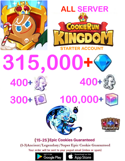 [GLOBAL/ALL SERVER][INSTANT DELIVERY] 315,000+Gems +  Shadow Milk / Cookie Run: Kingdom Starter Reroll Account
